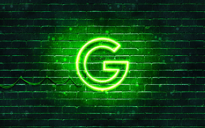 Google green logo green brickwall, Google logo, brands, Google neon logo, Google, HD wallpaper