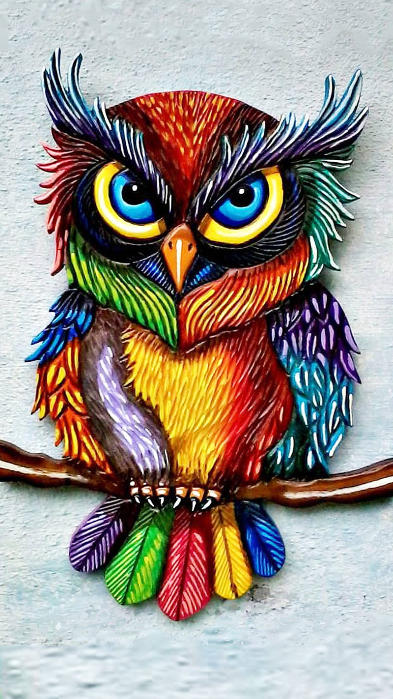Colorful Owl, bright whimsical owl, HD phone wallpaper