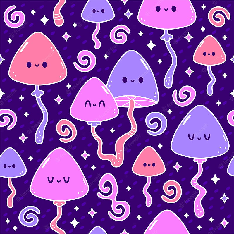 Premium Vector. Cute happy smile magic mushroom, psilocybin seamless pattern. vector cartoon character illustration.hippie, magic mushroom, psilocybin, acid, groovy, 60s, 70s, psychedelic trippy seamless pattern concept, HD phone wallpaper