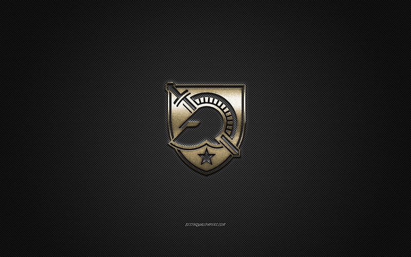 Army Black Knights logo, American football club, NCAA, golden logo, gray carbon fiber background, American football, West Point, New York, USA, Army Black Knights, HD wallpaper