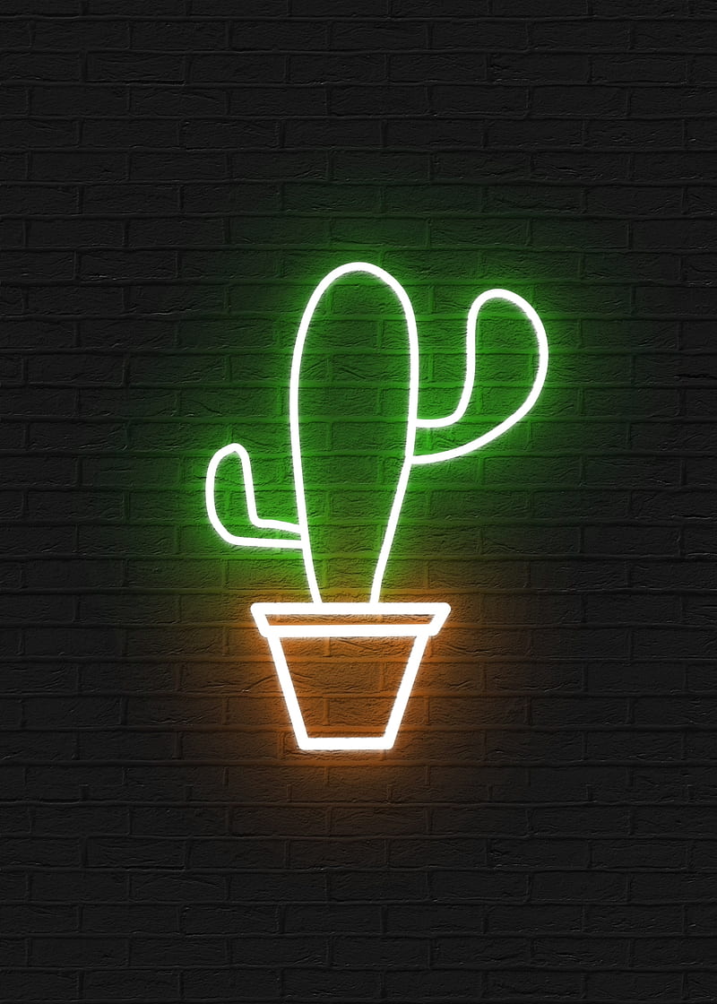 cactus, automotive lighting, finger, iPhone, light, neon, Amoled, black, dark, tree, Samsung, arafatEA, HD phone wallpaper