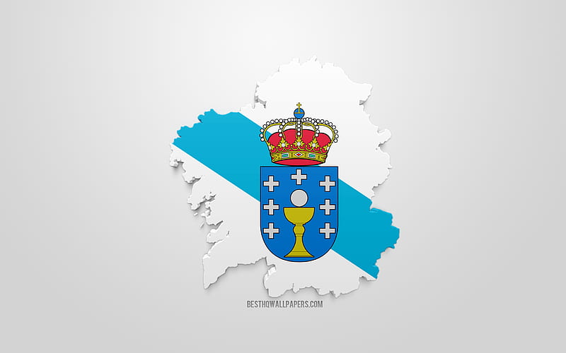 3d flag of Galicia, map silhouette of Galicia, autonomous community, 3d art, Galicia 3d flag, Spain, Europe, Galicia, geography, Galicia 3d silhouette, HD wallpaper