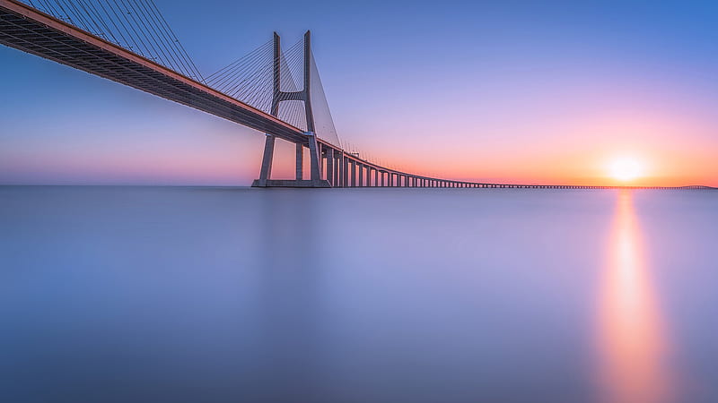 Lisbon Portugal Tagus River Vasco da Gama Bridge Travel, HD wallpaper