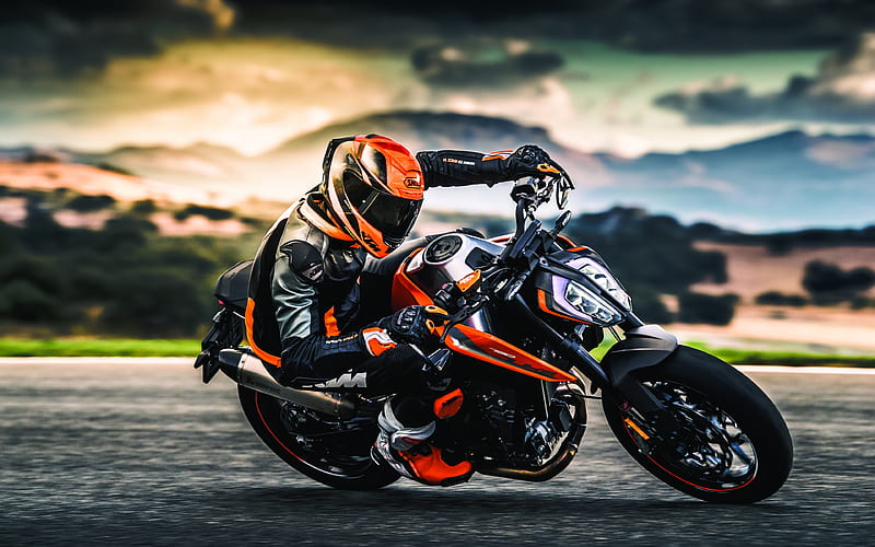 KTM 790 Duke, motion blur, 2018 bikes, rider, superbikes, KTM, HD wallpaper