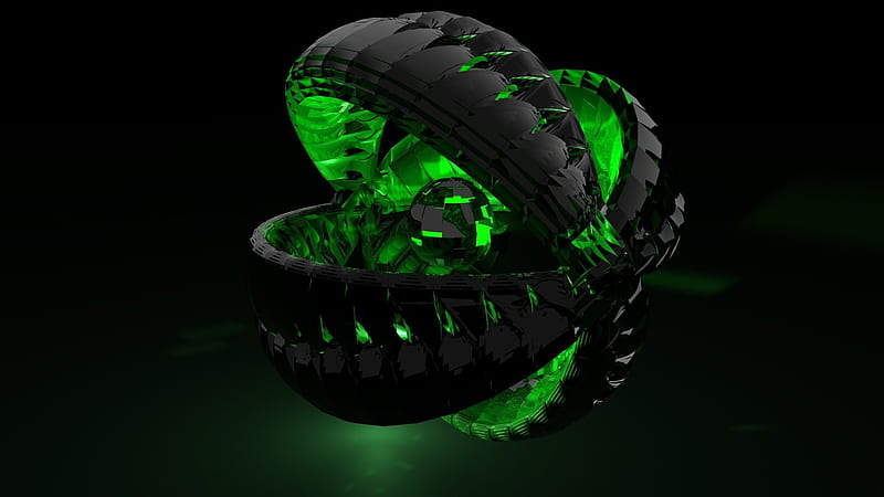 Green Black Fractal Round Ball Shape Abstract, HD wallpaper