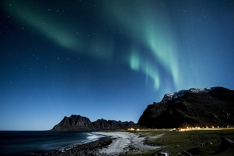 Aurora Borealis, pemandangan alam, indah, HD wallpaper