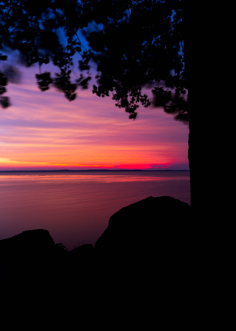lake, sunset, dark, shore, HD phone wallpaper