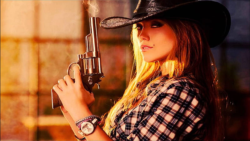 I Protect My Rights.., female, models, pistol, hats, cowgirl, smoking, ranch, fun, women, NRA, girls, fashion, blondes, western, style, HD wallpaper