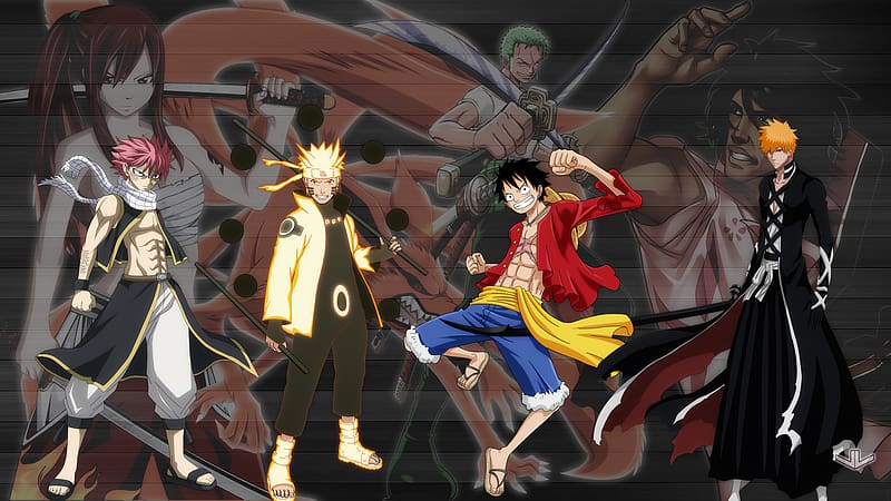 Anime, Bleach, Naruto, Crossover, Ichigo Kurosaki, One Piece