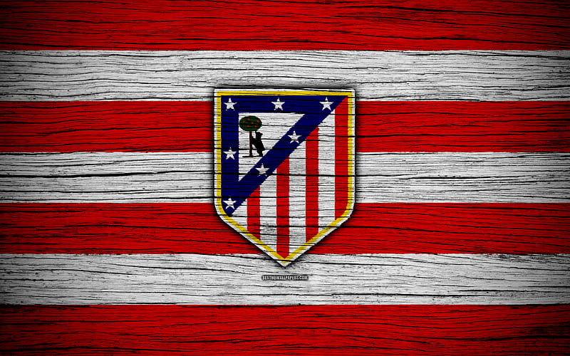 FC Atletico Madrid Spain, LaLiga, wooden texture, soccer, Atletico Madrid, football club, La Liga, Atletico Madrid FC, HD wallpaper