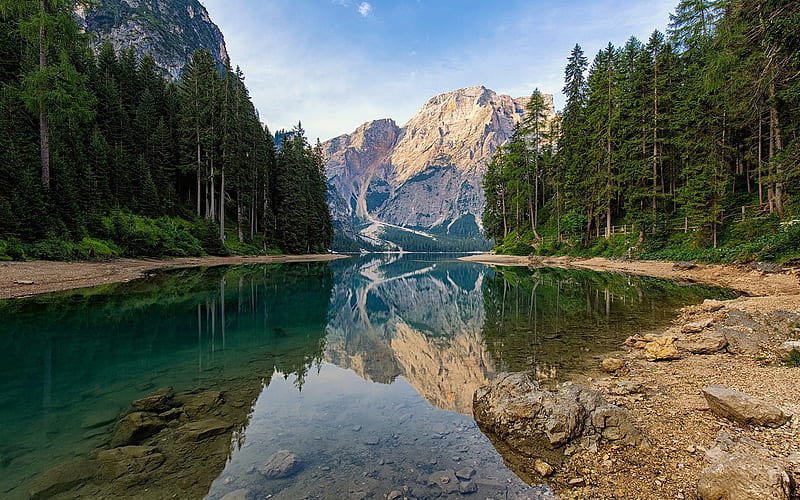 mountain lake, glacial lake, mountain landscape, Alps, Italy, rocks, HD wallpaper