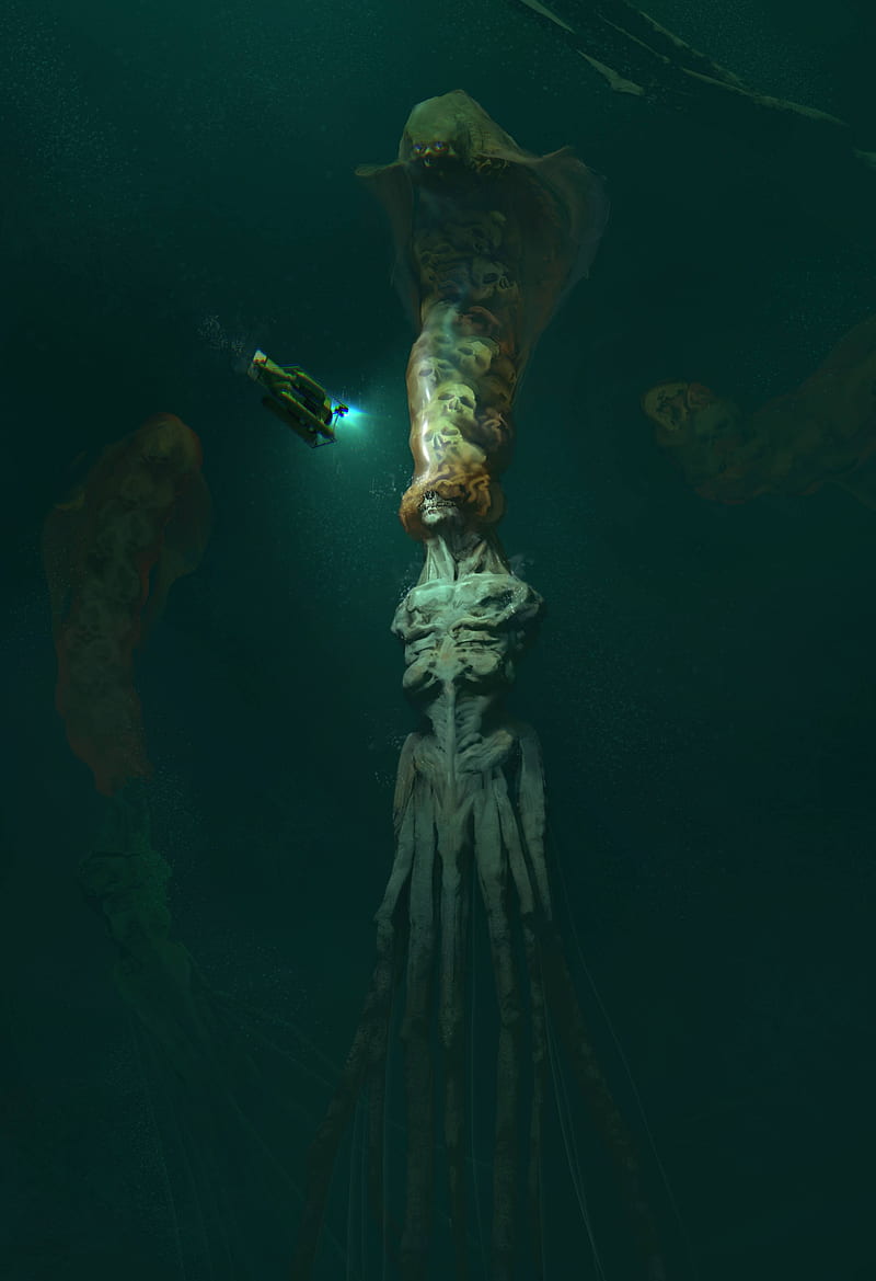 creepy, creature, sea, abyss, water, horror, skull, underwater, HD phone wallpaper