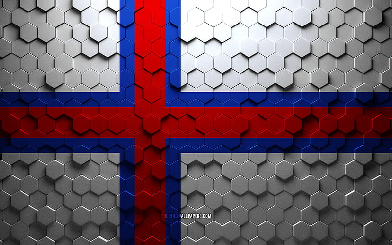 Flag of Faroe Islands, honeycomb art, Faroe Islands hexagons flag, Faroe Islands, 3d hexagons art, Faroe Islands flag, HD wallpaper