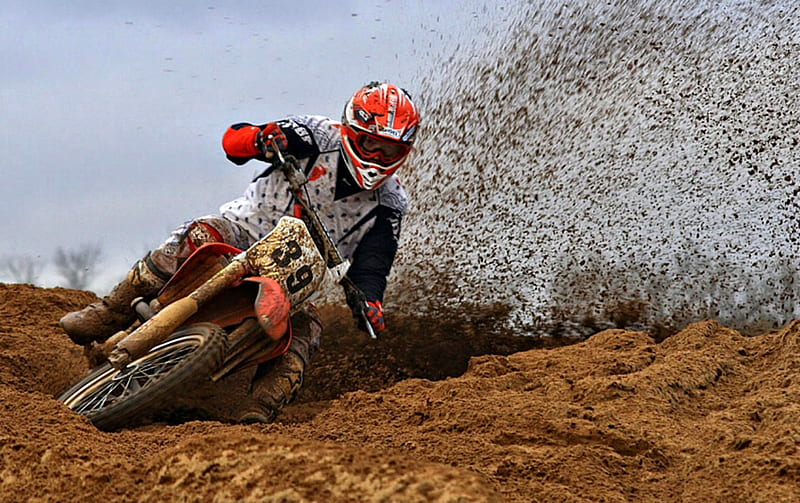 Motocross Racer, Helmet, Dirt, Racing, Motorcycle, HD wallpaper