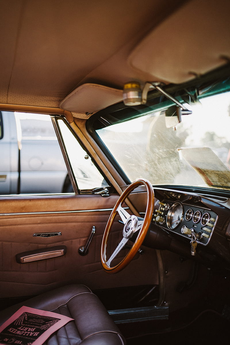 steering wheel, salon, vintage, retro, HD phone wallpaper