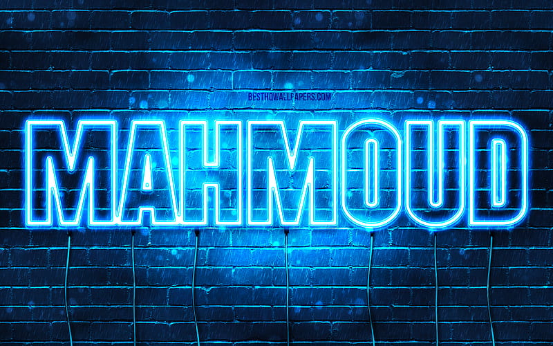 Mahmoud, , with names, Mahmoud name, blue neon lights, Happy Birtay Mahmoud, popular arabic male names, with Mahmoud name, HD wallpaper