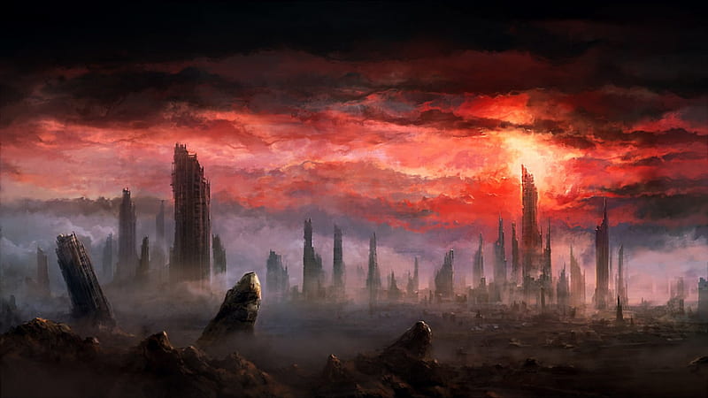 Tainted Skies, fantasy, apocalyptic, abstract, end of world, post apocalyptic, HD wallpaper
