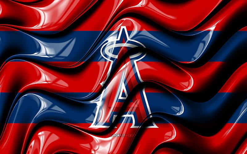 Los Angeles Angels flag, , blue and red 3D waves, MLB, american