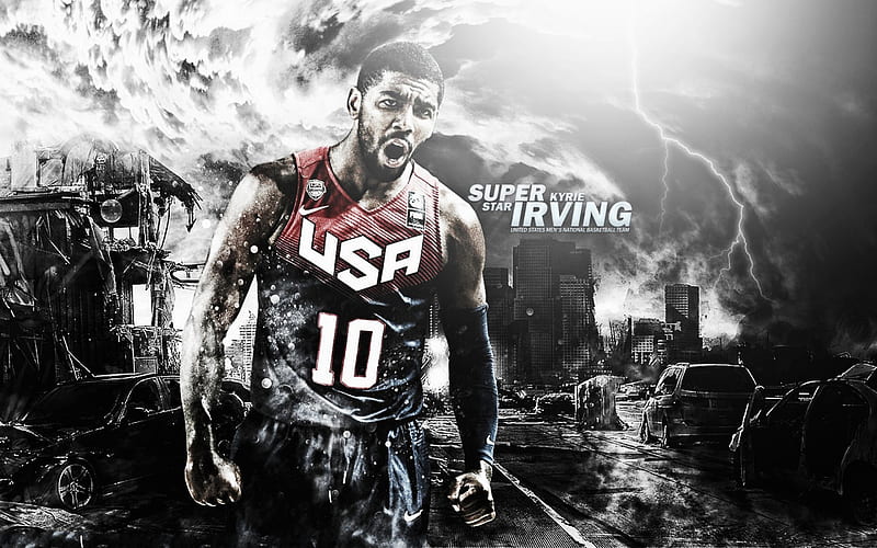 Kyrie Irving, USA basketball team, fan art, basketball stars, NBA, Irving, abstract art, USA National Team, basketball, creative, HD wallpaper