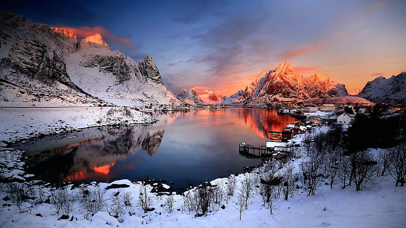Winter lake sunrise, sun, sunset, mountain, nice, cities, sunrise, sunbeam, Norway, s, mountainscape, country, trees, winter, water, cool, harbour, snow, ice, awesome, sunshine, landscape, panoramic view, bonito, cold, city, sun rays, mirror, amazing, reflex, lakescape, view, pier, lake, icy, plants, reflections, harbor, HD wallpaper