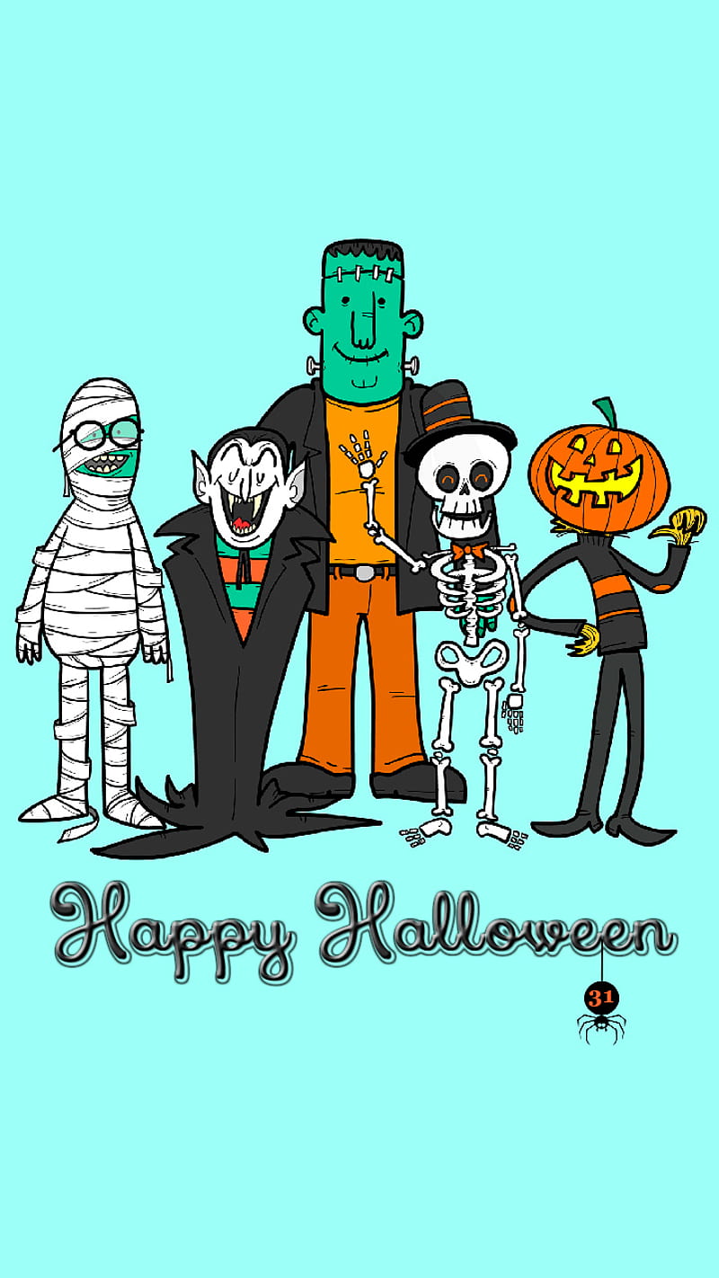 happy halloween 7, 31, art, autumn, bat, cute, fall, frankenstein, funny, ghost, halloween, happy, holiday, house, leaf, mummy, october, orange, pumpkin, says, sign, skull, symbol, symbols, text, vampire, web, wolf, zombie, HD phone wallpaper