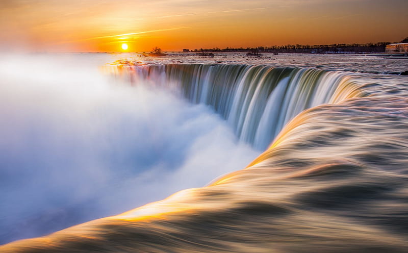 Niagara Falls, Canadian View, sunset, river, sun, water, HD wallpaper