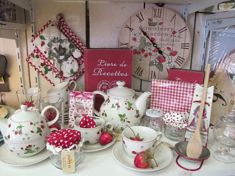 Tea Time, still life, strawberries, cozy, tea, pretty, HD wallpaper