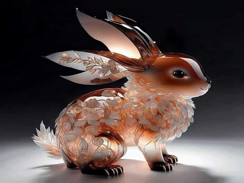 the glass rabbit, glass, figurine, brown, rabbit, HD wallpaper