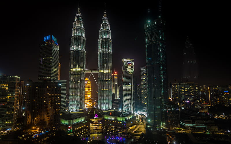 Kuala Lumpur Petronas Towers, nightscapes, KLCC, modern buildings, skyscrapers, Asia, Malaysia, HD wallpaper