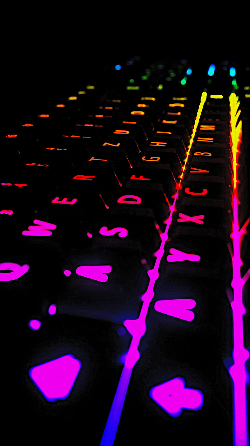 Gamer Neon Keyboard, backlit, full , gaming, hardware, night, pc, technology, HD phone wallpaper
