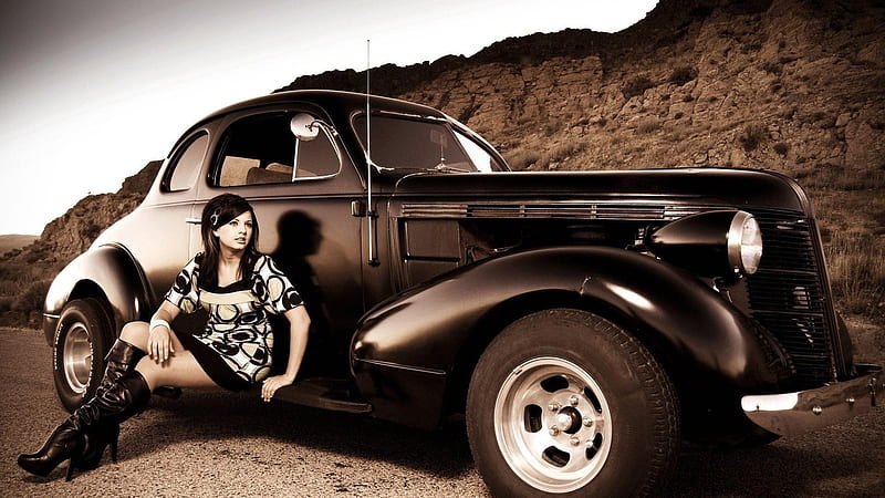 I'll Wait Here . ., boots, cowgirl, ranch, old cars, outdoors, brunettes, style, western, HD wallpaper