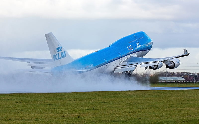 Boeing 747-400, KLM, Royal Dutch Airlines, passenger plane take-off, Netherlands, airliner, Boeing, HD wallpaper