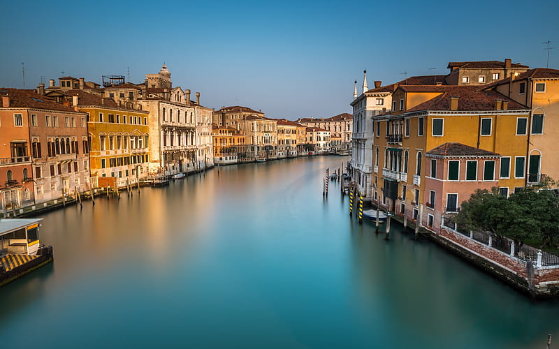 Venice, Grand Canal, evening, sunset, romantic city, urban panorama, Italy, HD wallpaper