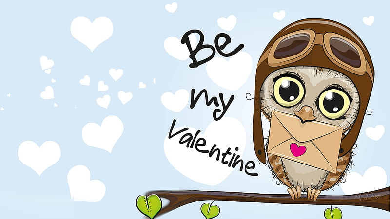 B My Valentine Owl, owl, romantic, big eyes, valentine, cartoon, corazones,  cute, HD wallpaper | Peakpx