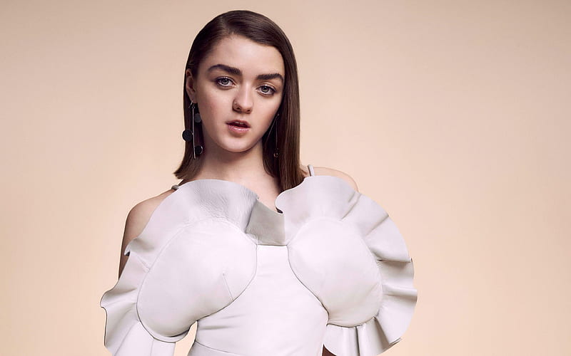 Maisie Williams English actress, young British star, portrait, shoot, white luxurious dress, HD wallpaper