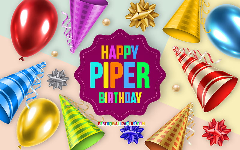 Happy Birtay Piper, Birtay Balloon Background, Piper, creative art, Happy Piper birtay, silk bows, Piper Birtay, Birtay Party Background, HD wallpaper