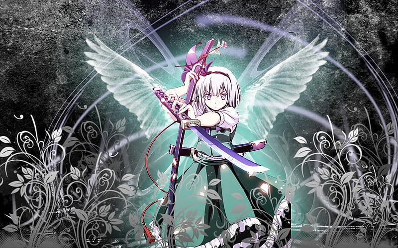 anime girl with angel wings and sword