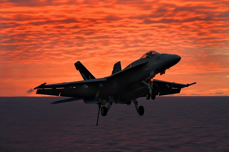 F-18 HORNET, flight, sunset, sky, clouds, fly, airplane, plane, military, aviation, HD wallpaper