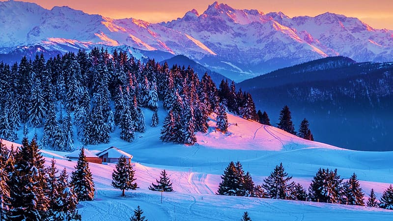 Winter in the Mountains, snow, colors, landscape, trees, sky, rocks ...