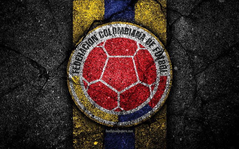 Colombia national football team emblem, grunge, North America, asphalt texture, soccer, Colombia, logo, South American national teams, black stone, Colombian football team, HD wallpaper