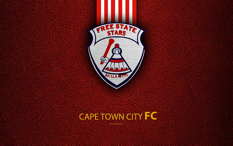 State Stars FC logo, South African Football Club, leather texture, red white lines, emblem, Premier Soccer League, PSL, Bethlehem, South Africa, football, HD wallpaper