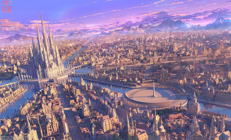 anime cityscape, arsenixc, fantasy world, shining nikki, visual novel, #thisislit, Anime, HD wallpaper