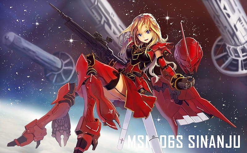 Mecha girl, red, suit, pretty, mecha, girl, space, bonito, HD wallpaper