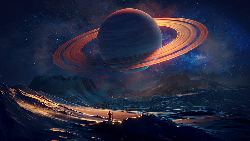 Saturn, silhouette, fantasy, orange, planet, mark faasen, blue, HD wallpaper  | Peakpx