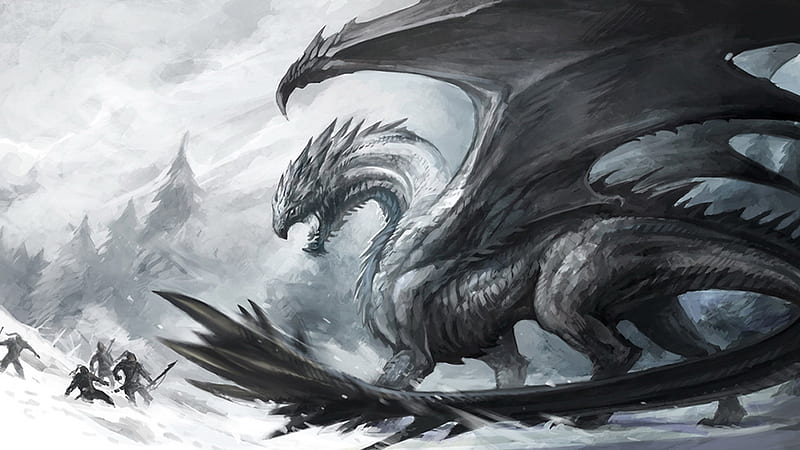 Fantasy Big Black Dragon Attacked Soldiers Dreamy, HD wallpaper
