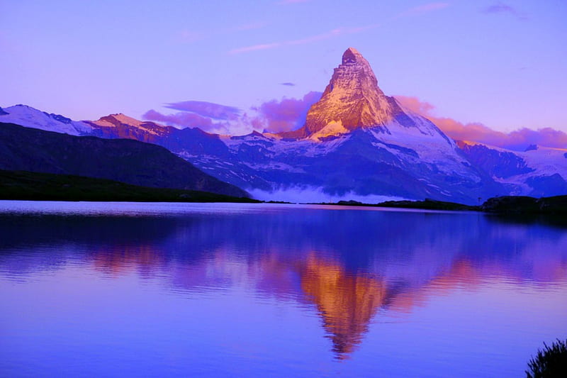 GOLDEN CROWN of MATTERHORN, Matterhorn, Zermatt, Switzerland, reflection, lake, HD wallpaper