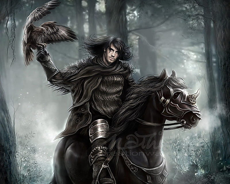 Horseback Rider, fighter, black, man, horse, riding, fantasy, warrior, ride, horseback, HD wallpaper