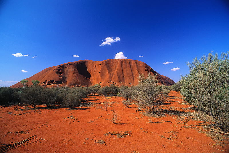 Uluru, desert, rock, blue sky, wonder of the world, arid, red soil, HD wallpaper