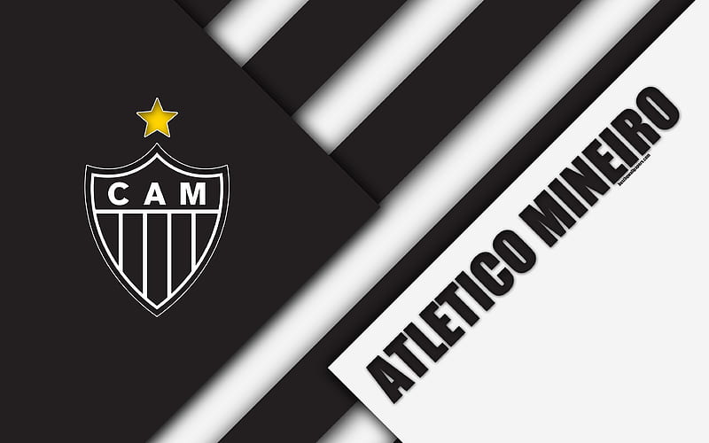 Atletico Mineiro FC, Belo Horizonte, Minas Gerais, Brazil material design, black and white abstraction, Brazilian football club, Serie A, football, HD wallpaper