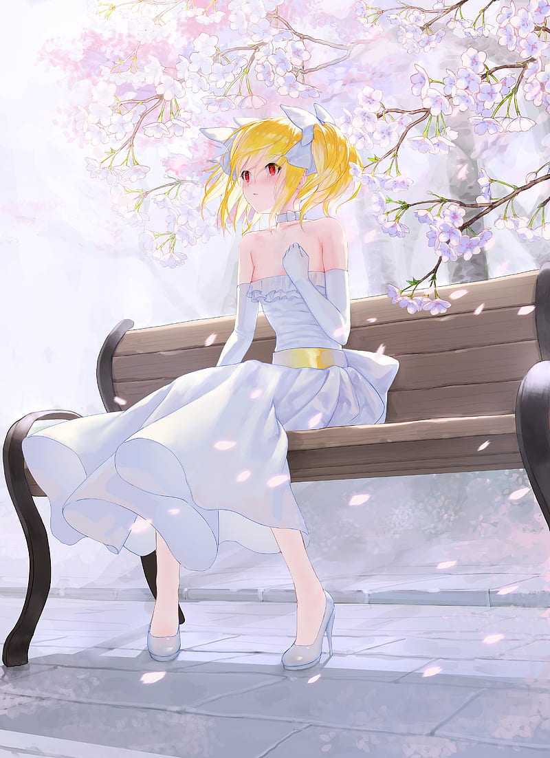 Dungeon and Fighter, dress, white dress, cherry blossom, anime, HD phone wallpaper